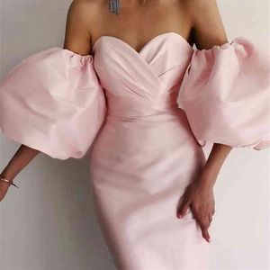 Women Sexy Mid-calf Black Pink Off the Shoulder Party Elegant Celebrity Satin Prom Cocktail Bodycon Dress 210416331k