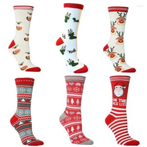 Women Socks Woman Christmas Funny Xmas Santa Claus Tree Tree Snowflake Elk Snow Cotton Tube Crew Happy Sock Men Year Sokken