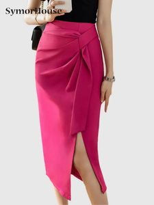 Юбки Летняя корейская юбка длиной до колена со складками Женская тонкая сексуальная высокая талия на шнуровке-карандаш Черная рабочая одежда Повседневная OL Faldas 231019