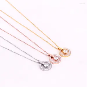 Pendant Necklaces Fashion Super Flash Crystal Circle Stainless Steel Necklace Clavicle Chain Woman Jewelry Wholesale Gift