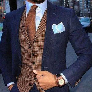 Men's Vests Tweed Mens Suit Vest Lapel V Neck Wool Plaid Casual Business Waistcoat Groomman For Wedding Green Brown Grey Coff283x