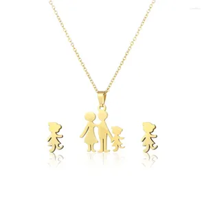 Necklace Earrings Set 10set/lot Stainless Steel Gold Color Family Pendant Chain Stud Earring For Women Fashion Jewelry Wholesale