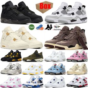 Med Box 4S basketskor Kvinnor män Jumpman 4 WMNS seglar Militär svart katt Oreo Vit militärblå livlig svavel Medium Olive Sports Sneakers