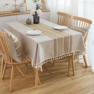 Table Cloth Cotton Linen Tablecloths Wrinkle Free AntiFading Tassel Rectangle Indoor Outdoor Dining Cover bvghfg 231020