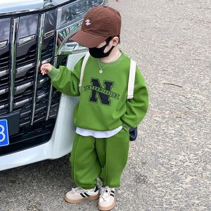 Clothing Sets 2pcs Boys Letter Print Long Shirt Toddler Thin Hoodies and Trousers Korean Kid School Set Outfit Tops and Pants Children Clothes 231020