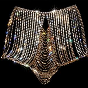 Andra modetillbehör Stonefans Bling Bikini Crystal Troses Thong For Women Jewellry Rhinestone Lingerie Underwear Luxury Body Chain Nightclub Disco 231020