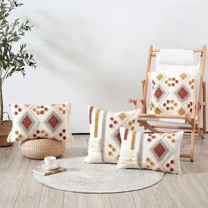 Kuddefodral Bohemian Bed Soffa Throw Cushion Cover Indian Tufted Brodery Tassel Pillow Case Home Decoration Ins Style 231013
