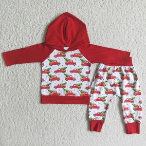 Conjuntos de roupas Atacado Crianças Bebê Crianças Meninos Hoodie Bordado Conjunto Caminhão Pijama de Natal Outfits 231020