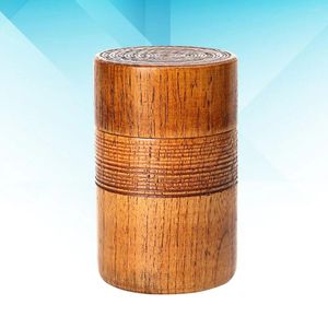 Bottiglie di stoccaggio 1pc Contenitore di chiusura classico in legno Tamburo da tè Sigillato in stile cinese Forma rotonda per la casa (Marrone)