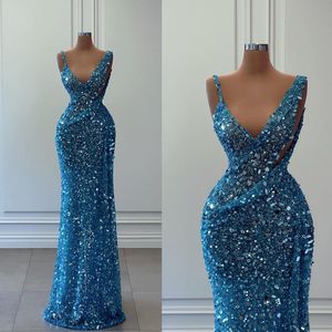 Sexy Sukienki na bal matarnie z dekoltem w dekolcie cekiny koraliki pliski Backless błąd zamek długość podłogi plus size na zamówienie lśniące sukienki imprezowe vestido de noite