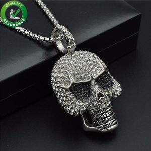 Catene ghiacciate Ciondolo Collana di design Gioielli Hip Hop Uomo Diamante Scheletro Teschio Pendenti Titanio Acciaio inossidabile Bling Rhine262u