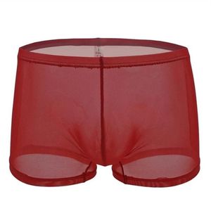 Sexig se genom boxare underkläder för män Mesh Thin Boxer Shorts Solid transparent andningsbara manliga underbyxor trosor Cueca268g