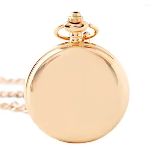 Pocket Watches Vintage Luxury Quartz Watch for Men Women Kids Fob Chain Easy Read Numbers Rose Gold Smooth Case Hanging Pendant Clock