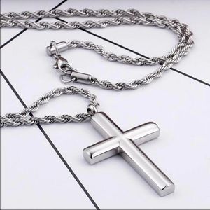 Chains Punk Twist Rope Chain Cross Pendant Men Women Hiphop Polished Stainless Steel Gold Silver Color Necklace Male Jewelry