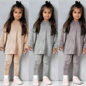 Clothing Sets Spring Kids Girl Velvet Suit Long Sleeve Pants Solid Clothes For Infant Toddler Boy Pullover Sweatshirt Set Teenage Outfits