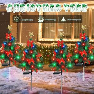 Decorações de Natal 24 luzes solares para árvores de Natal LED ao ar livre à prova d'água árvore de Natal gramado jardim luzes de estaca para estrada e decoração de pátio navegação x