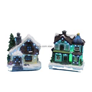 Dekoracje świąteczne domy zimowe wioska z światłowodowym światłem LED Wesoły dla domu y201020 Garden Garden Garden Party Su dhxhp