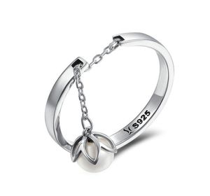 Women039s Cupronickel Solid S925 Silver Ring Dangel Fresh Water Pearl Adjustable16355595567456