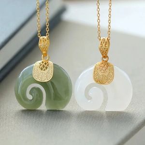 Chokers Boutique Natural Stone Hetian Jade Elephant Pendant 18K Gold Plated Chain Necklace Choker Jewelry for Women Födelsedagsjubileum 231020