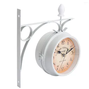 Wall Clocks Double Sided Clock Double-sided Hanging Digital Round Decorative Iron Vintage Chandelier