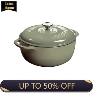 Soup Stock Pots Cast Iron 6 Quart Enameled Dutch Oven with Lid Pot Cookware Easy Clean 231019