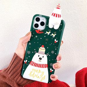 Söt 3D -tecknad Santa Reindeer Tree iPhone 15 14 13 11 12 Telefonfodral