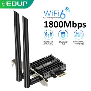 Localizadores de Wi Fi EDUP 1800Mbps WiFi 6 PCIe Adaptador Bluetooth 2.4G 5GHz Placa de rede 802 11AX AC MU MIMO para desktop 231019