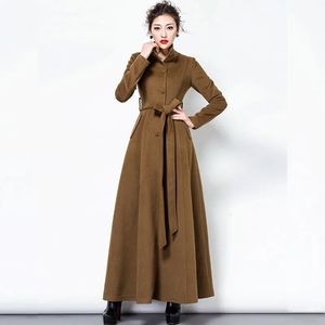 Женское полушерстяное пальто S-3XL, женское длинное шерстяное пальто, осенне-зимняя мода, толстая теплая водолазка с регулируемым поясом, шерстяные топы, верхняя одежда женская 231019