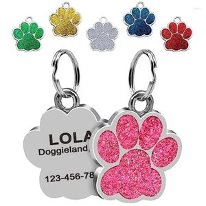 Dog Tag Personalized Cat Tags Engraved Glitter Pendant Print Custom Puppy Pet ID Name Collar Accessories