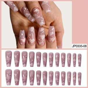 False Nails Holiday On Coffin Long Ballet Nude Color Cloud Nail Patch 24 Pieces Suitable For Pressing Poly Forms