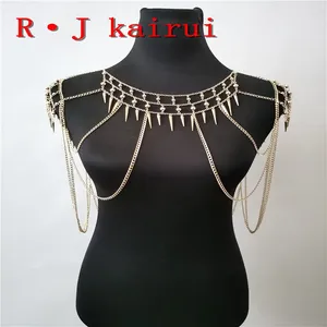 Chains RJBY28 Gold Neck Shoulder Beads Plastic Rivets Body Jewelry Unique Top Costume 2 Colors