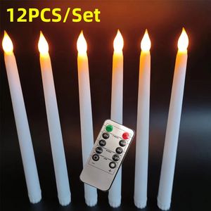 Candles Pack of 12 Yellow Flickering Remote LED Plastic Flameless Taper bougie Led for Dinner Party Decoration 231019