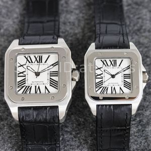 Topp snygg automatisk mekanisk självlindande klockor Kvinnor Guld Silver Dial 42mm 36mm Classic Square Design Arvur Casual Laders Leather Strap Clock 170B