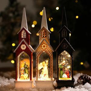 Other Toys Christmas LED Light Simulation church House Luminous Cabin Merry Christmas Decorations for Home DIY Xmas Ornaments Kids Gifts 231020