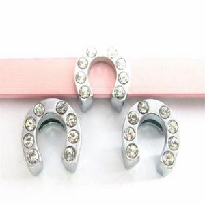 20 50pcs lot 8mm rhinestones horse hoof horseshoe slide charms diy accessories fit for 8MM wristband bracelet fashion jewelrys221B