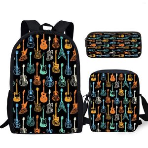 Backpack YIKELUO Guitar/Yukriri/Violin Printed Fashion Youth Durable Messenger Bag Music Enthusiast Gift Black Pencil Case