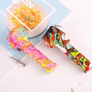 Silicone Hand Pipe two in one Water pipes Tobacco Smoking Pipes designs Stainless steel nail for Dry Herb Portable unbreakable Wholesale
