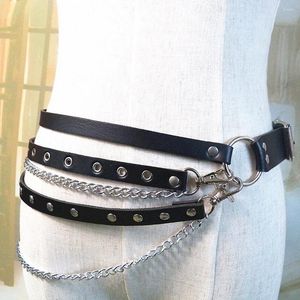 Belts Women Punk Waist Chain Gothic Style Metal Circle Ring Pin Buckle Leather Black Waistband Belt Clothing Accessories