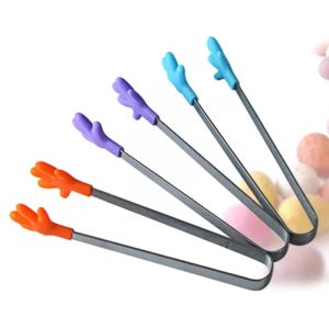 Simple Bar Tools Cute Creative Small Silicone Clip Non Slip Stainless Steel Mini Food Ice Square Suger BBQ Tongs Clips Kitchen Products