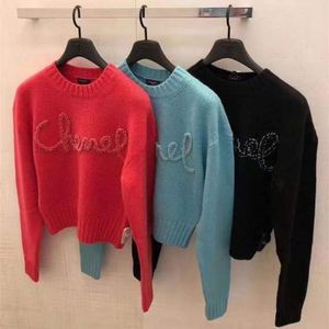 2023 Maglioni da donna Maglione lavorato a maglia Ricamo Maglia a maniche lunghe da donna Maglieria Pullover Solid Uomo Top Maglia collo maglione Pullover Lettera Abbigliamento a maniche lunghe