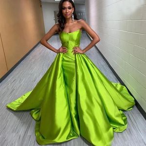 Prom Party Gown Green Evening Dresses Sleeveless Zipper Lace Up Plus Size New Custom Strapless Satin Mermaid