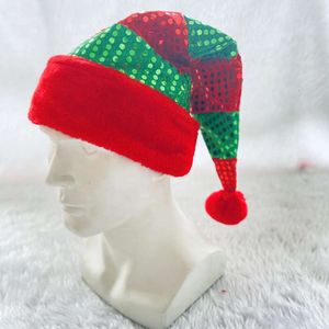 Weihnachtsmütze, Mode für Kinder und Erwachsene, Zubehör für Weihnachten, rot und grün, Patchwork-Pailletten, Weihnachtsmützen, Weihnachtsmützen, Karneval, Elfenhüte, Pailletten