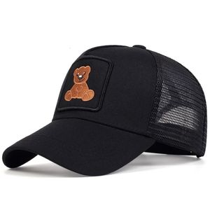 Бейсболки унисекс, мужские дышащие сетчатые шапки для женщин, бейсболка с вышивкой медведя, мужская хлопковая кепка в стиле хип-хоп с костями, шляпа дальнобойщика 231019