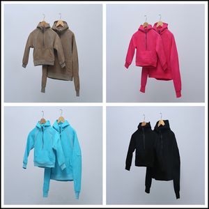 LU-08 Kvinnors huva tröja Autumn och vintermode Förälder-Child Set Lång ärm Halva Zip Hooded Coat Sports tröja Mäns topp Lululemens