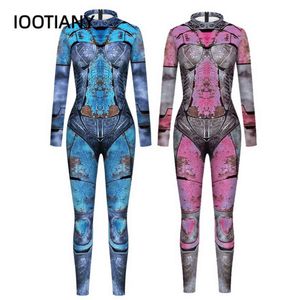 Retro robot 3D desen kadınlar seksi tulum yetişkin cosplay kostüm parti tulumları karnaval bodysuit s-xl monos mujer