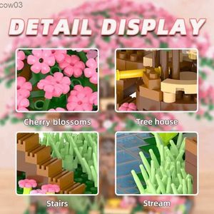 Blocks 2138PCS Mini Sakura Tree House Building Blocks Cherry Blossom Plant City Street View Bricks DIY Model Ornament Toy Children Gift R231020