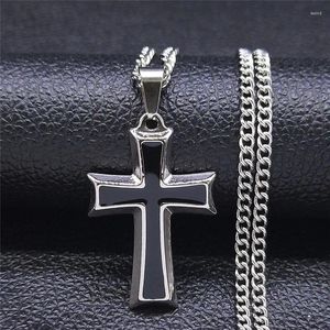 Pendant Necklaces Fashion Cross Stainless Steel Necklace For Women/Men Black Silver Color Long Jewelry Collier Homme NXH111S05