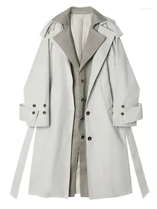 Trench da donna Donna Grigio Color-block Big Size Risvolto Manica lunga Loose Fit Giacca a vento Moda Marea Primavera Autunno 2023