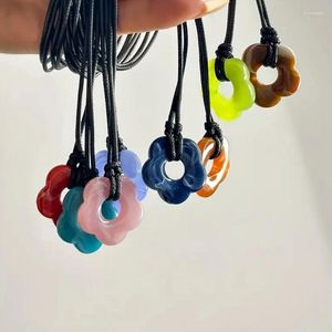 Pendant Necklaces Ink Pattern Resin Flower Collar Necklace Wax Rope Choker Fashion Y2K Jewelry Simple Clavicle Chain Y08E