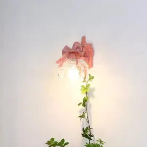 Vägglampa flicka sovrum sovrum lampor rosa bow glas modern enkel romantisk liten prinsessrum inredning ljus